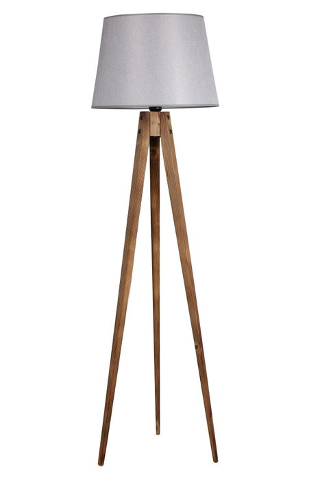 Opviq Lámpara de Pie de Madera y Tela Marrón y Gris Opviq Lámpara de Pie de Madera y Tela Marrón y Gris